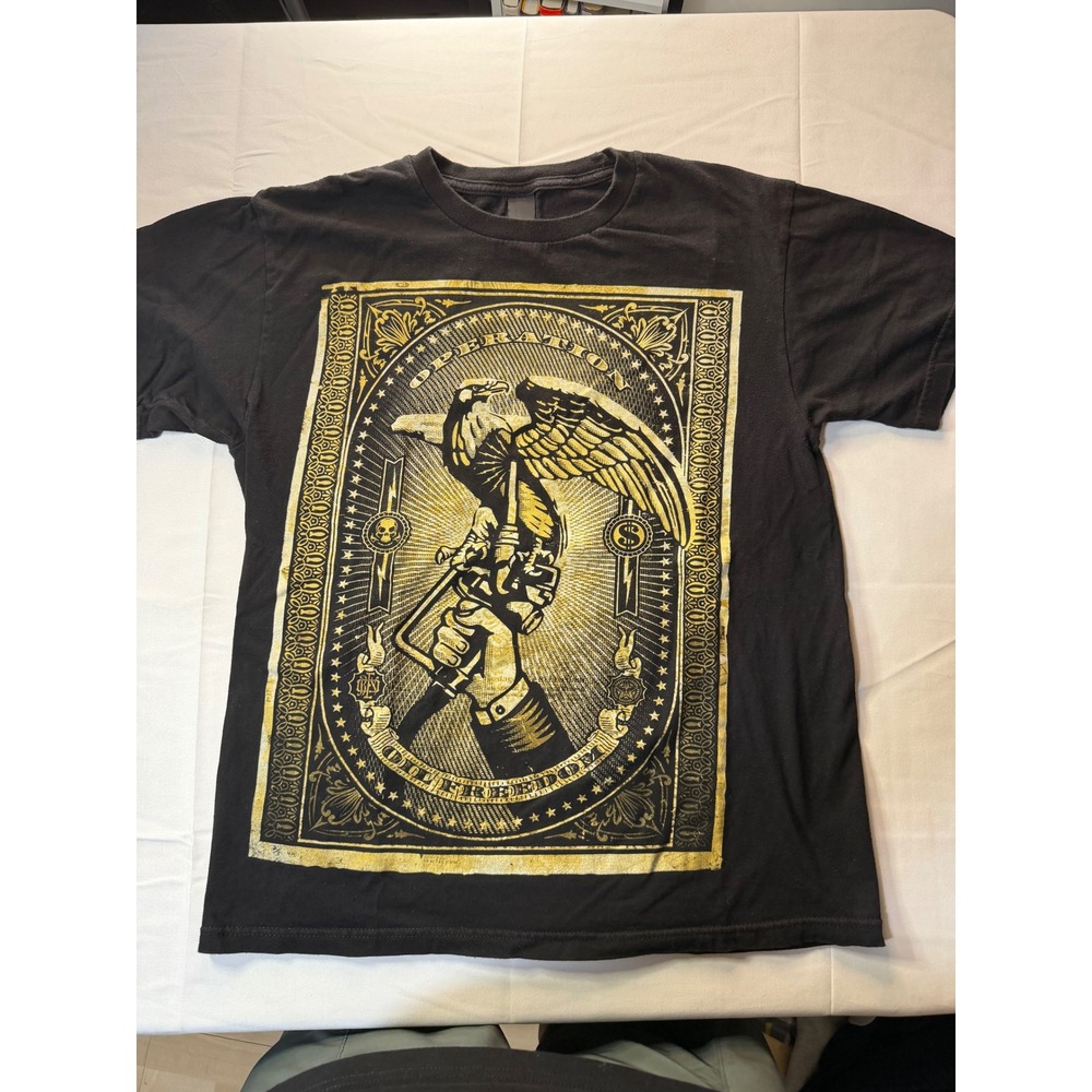 OBEY Graphic T Shirt Black Mens Medium Eagle Gun Propaganda Art Tee